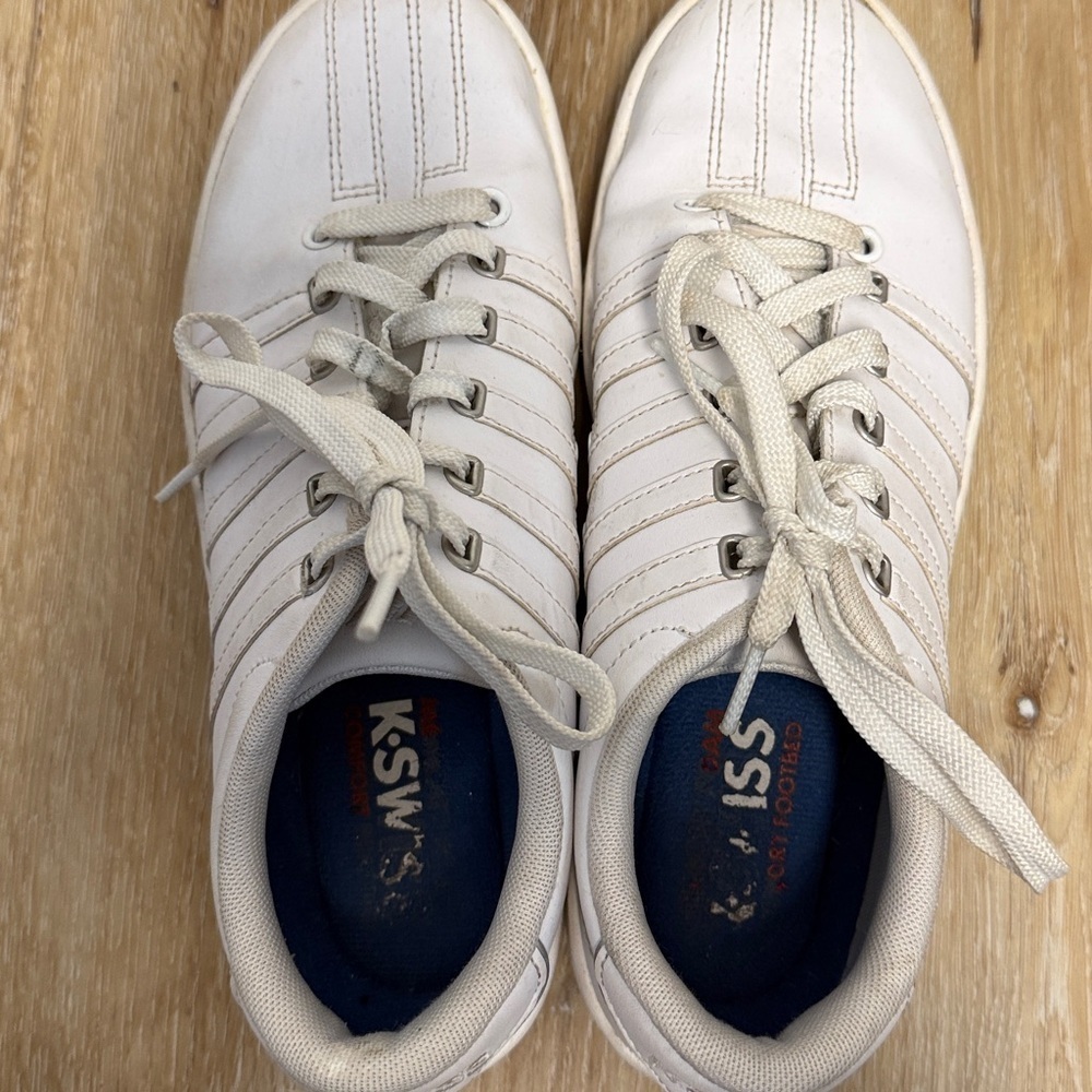 K-Swiss White Leather Sneakers Women’s 7 Classic Court Lace Up Shoes - Picture 7 of 10